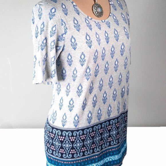 LOFT Petite Border Paisley Heather Grey Vintage Soft Tee - Picture 1 of 6